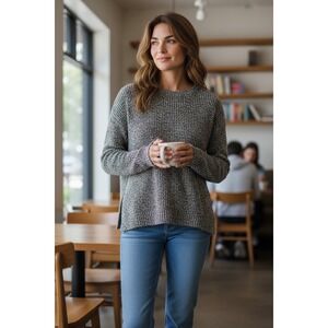 One Grey Day Revolve Pullover Sweater, Heather Blue and White, Small, New‎